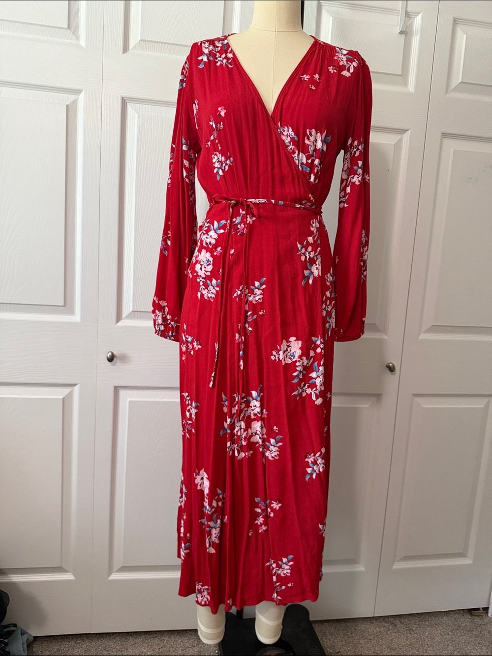 GAP Red Floral Wrap Maxi Dress